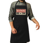 Schort warning bbq zone zwart voor heren – Feestschorten