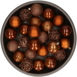 Kunststof kerstballen 37x stuks herfst bruin 6 cm – Kerstbal